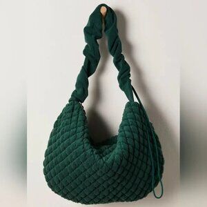 Free People Movement Womens Quilted Pucker Up Fleece Carryall Bag Tote Green